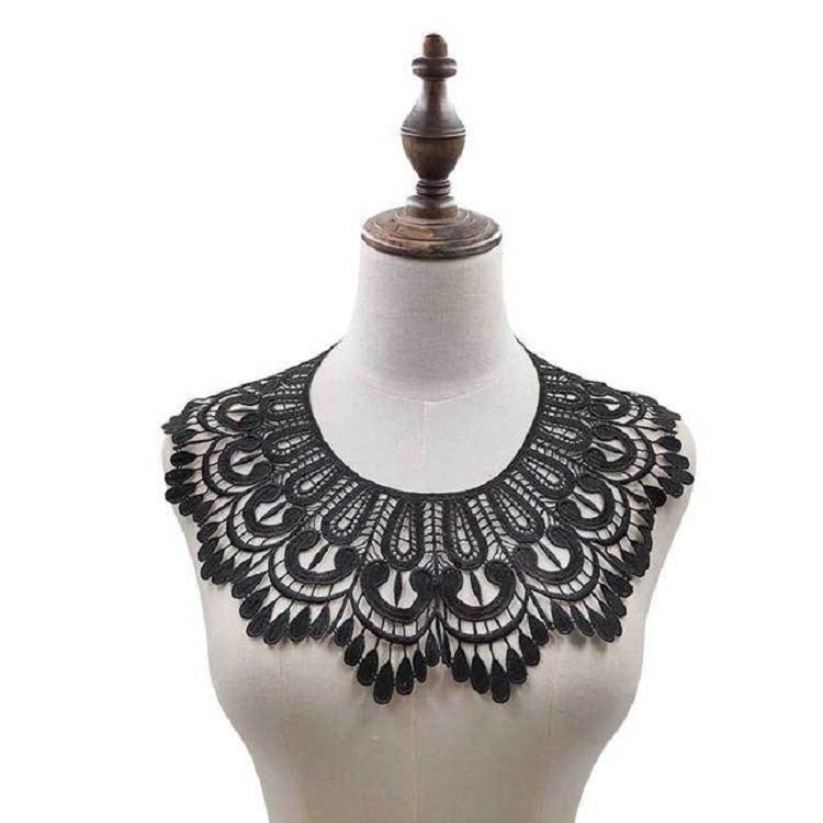 Black lace embroidered fake collar with scalloped outer edge and floral cutwork