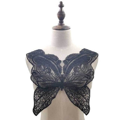 Butterfly lace collar with embroidered wing pattern, dark navy color, DIY accessory