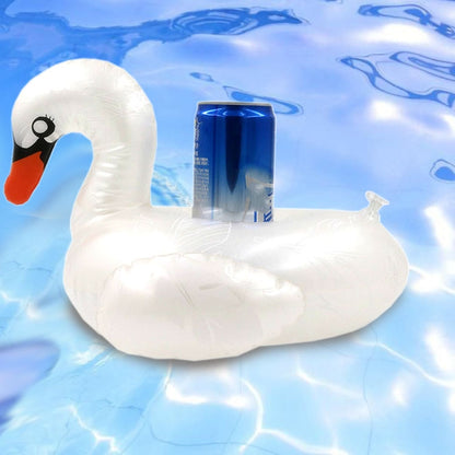 Patterned White Swan Shape Thickened Environmentally Friendly PVC Inflatable Coasters Floating Water Drink Cup Holder, Patterned White Swan