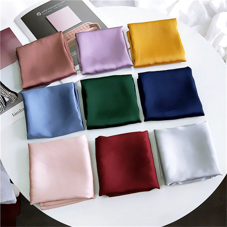 Set of solid-color satin square scarves in multiple shades