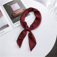 Solid-color satin square scarf with long tied bow, deep burgundy