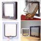 Lockable pet door panels shown in dark brown and white with clear flaps and lock controls