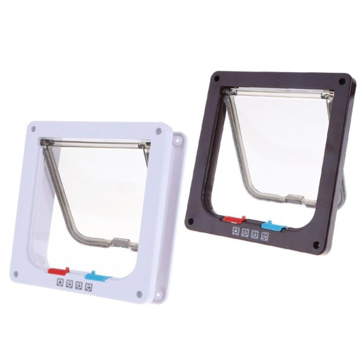 Wall-mount lockable pet door set: white and dark brown frames with clear flap inserts