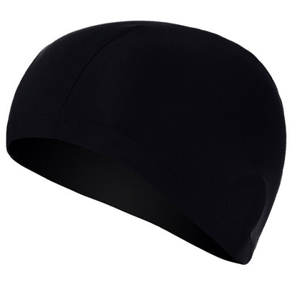 Unisex spandex swimming cap, plain black with curved brim