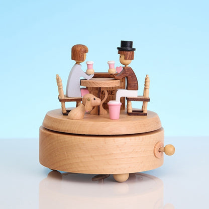 Creative Rotating Wooden Music Box Home Desktop Decoration, Lover Dating
