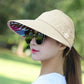 Foldable sun block hat, beige with floral embellishments and wide brim