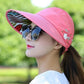 Foldable sun block hat, pink with floral pins and wide brim