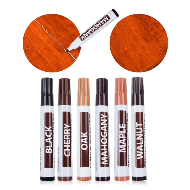 Set of wood-tone furniture scratch repair marker pens in multiple brown shades