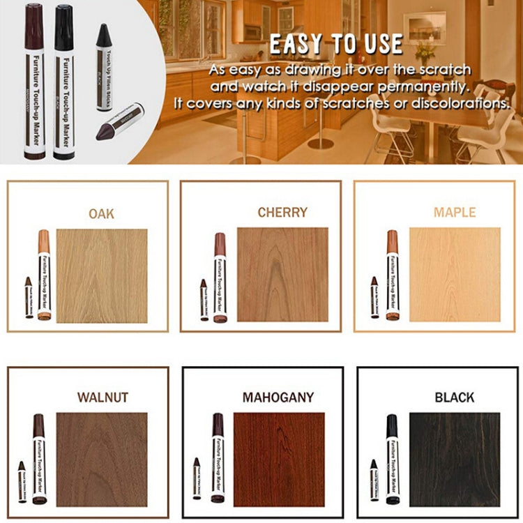 Assorted furniture scratch repair marker colors shown with OAK, CHERRY, MAPLE options