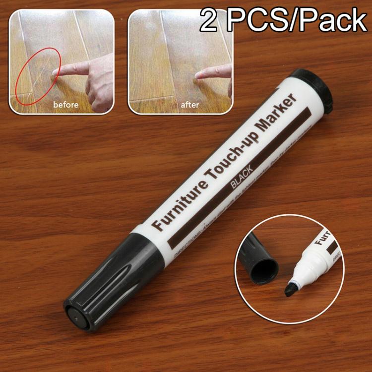 Black furniture scratch repair marker pen with flip-top cap and fine tip