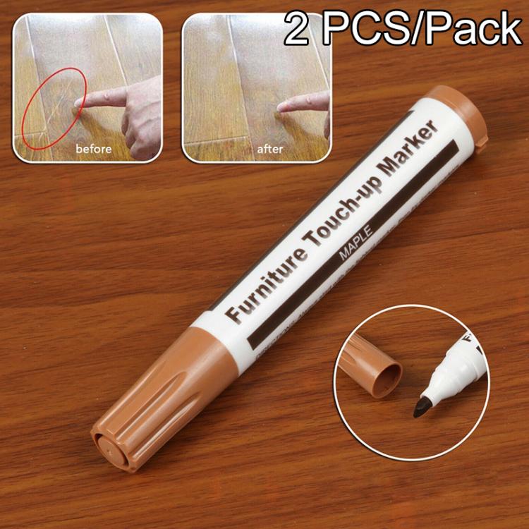 Furniture scratch filler repair marker pen, wood-tone tip and cap, 2-pack