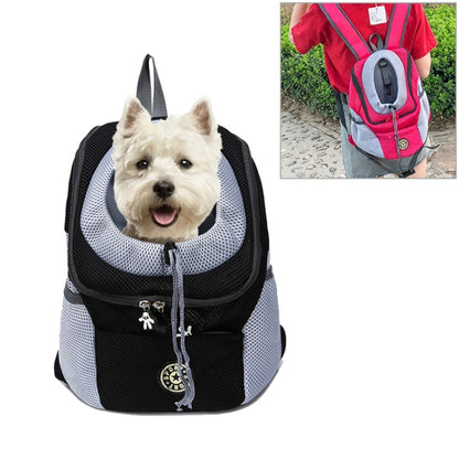 Soft-sided dog carrier backpack with mesh ventilation, black and gray front opening