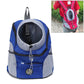 Outdoor pet dog carrier bag backpack with mesh panels, blue and white, top front zip opening