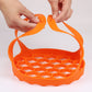 Orange silicone steamer egg cooker basket with raised egg tray and side handles