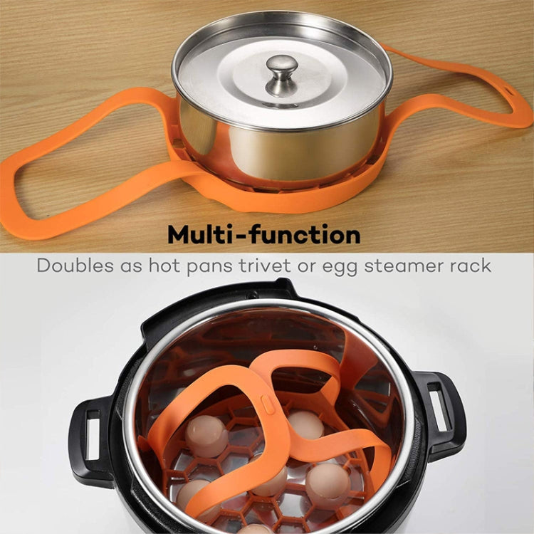 Orange silicone steamer egg cooker basket insert for steaming eggs in a pot