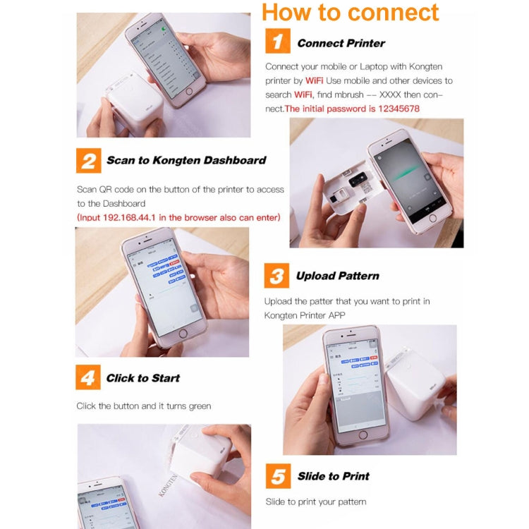 Handheld inkjet printer with smartphone connection and upload instructions