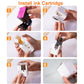 Handheld inkjet printer with ink cartridge installation steps, white body