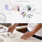Portable color inkjet printer with open parts and ink cartridge, shown with setup steps