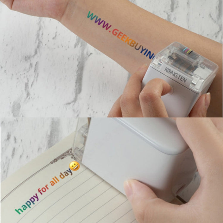 Person holding a handheld color printer to print on a small card