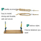 Wooden swing seat with hanging rope ends and metal hook connectors