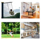 Indoor or outdoor rope swing with light wood seat and hanging ropes