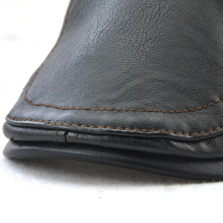 Black PU leather cap brim with contrast edge stitching and layered brim design.