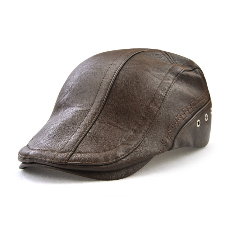 Light coffee PU leather perforated peaked cap with eyelet studs