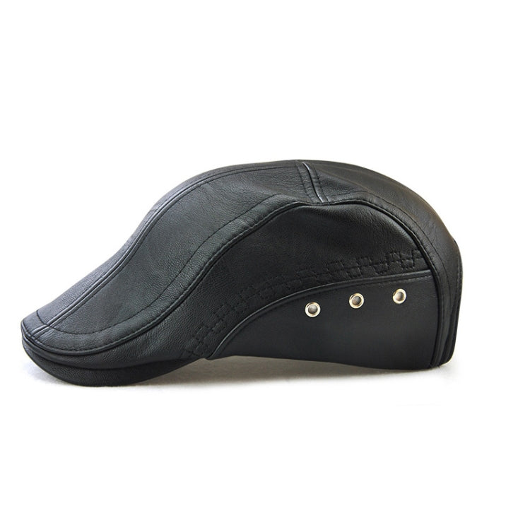 Dark navy PU leather peaked cap with eyelet studs and curved front panel