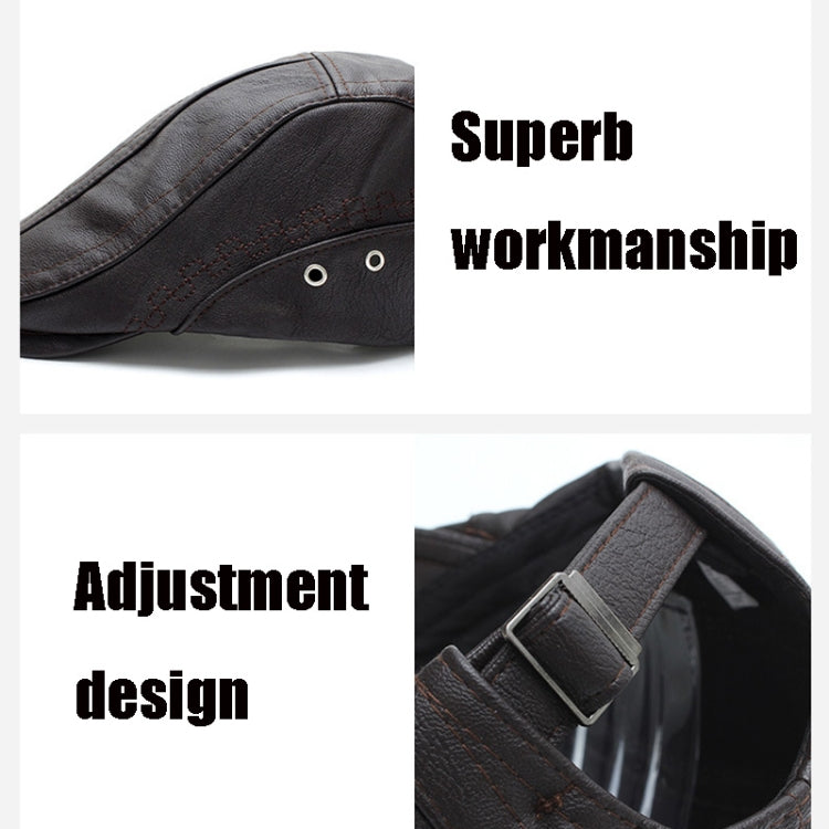 Black PU leather cap side with eyelet studs and adjustable strap detail