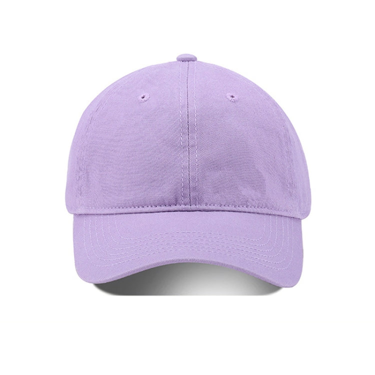 Light purple baseball cap, curved brim and top button detail