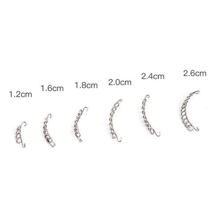 Curved silver metal toenail orthosis clips set with multiple size options