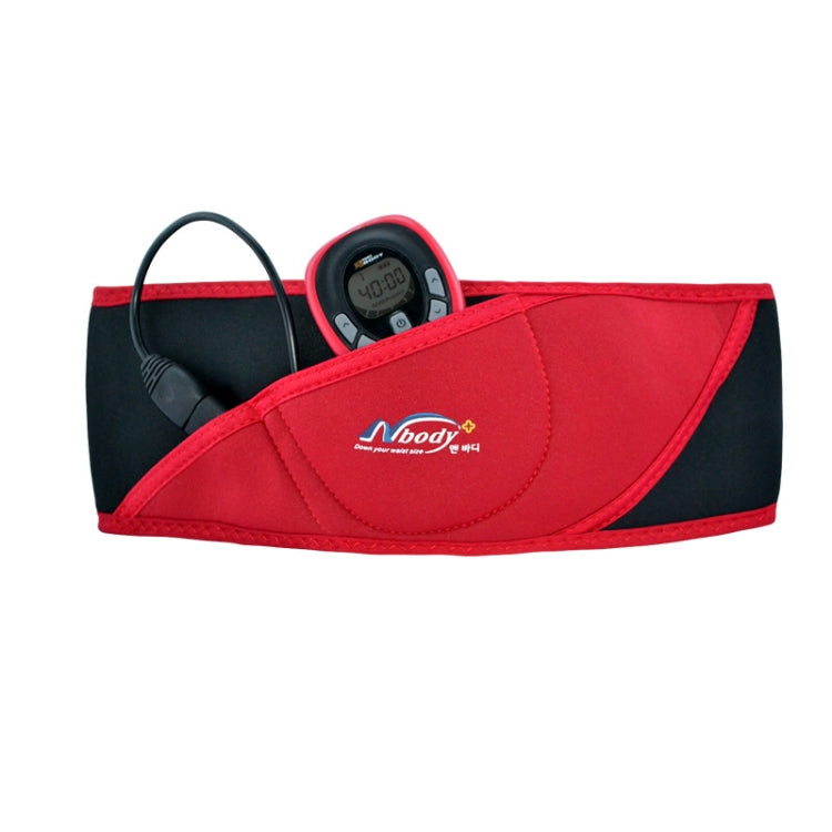 Red and black belly slimming belt with round display control unit
