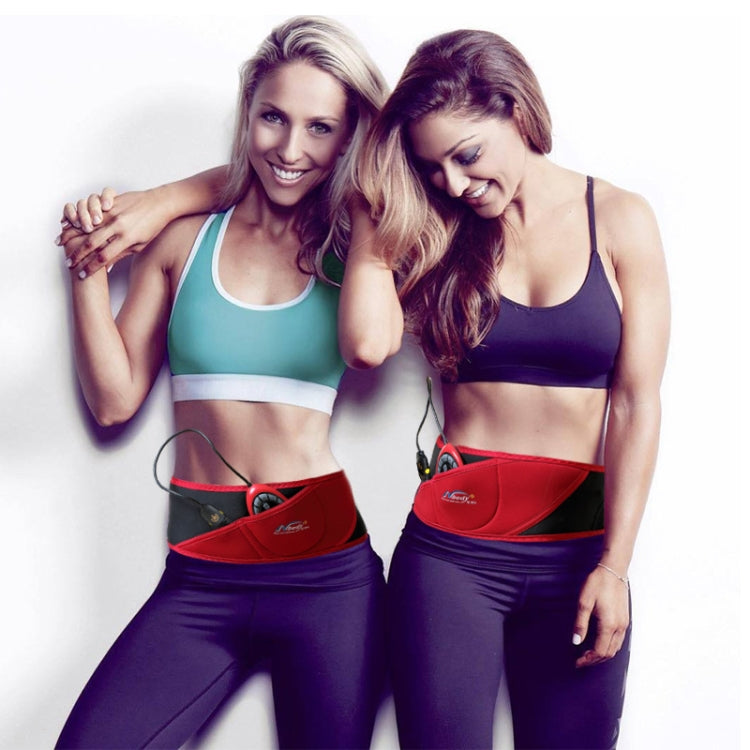 Red and black fitness slimming belts worn at the waist with controller