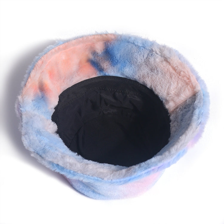 Plush rainbow fisherman bucket hat interior with dark fabric lining.