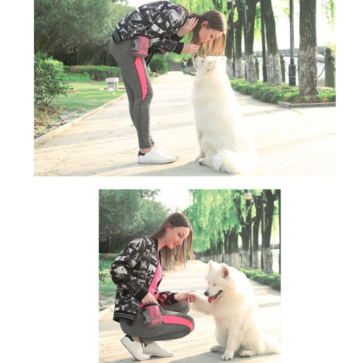 Pet training waist bag on person outdoors, front treat pouch with zipper closure