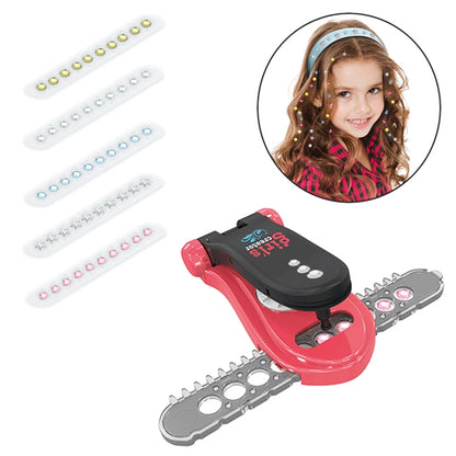 Red and black pretend nailing machine toy with sticker diamond rails and press pieces
