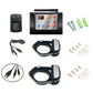 Dog training kit with remote, receiver collars, charger, cables, and mounting hardware