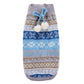 Blue knit pet sweater with fair isle stripes and pom-pom ribbon detail