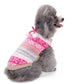Small pet knitted sweater, pink and white snowflake stripe pattern