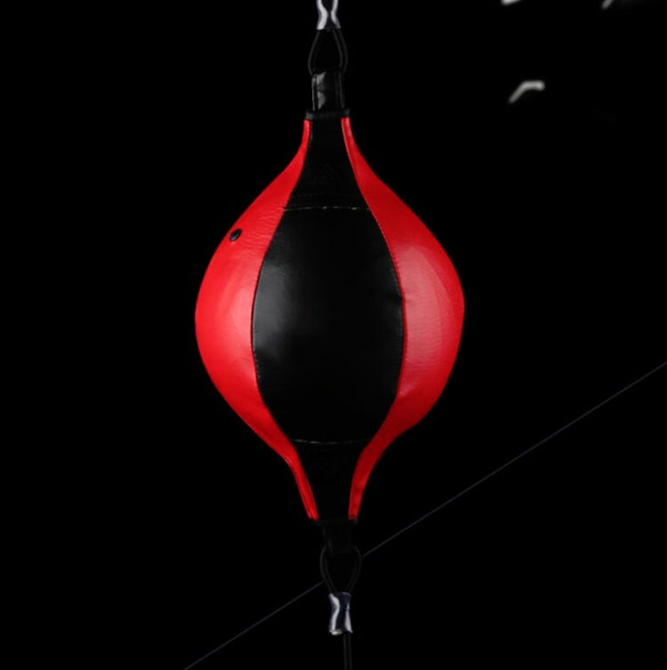 Hanging boxing speed ball, red and black teardrop with connecting strap and hook