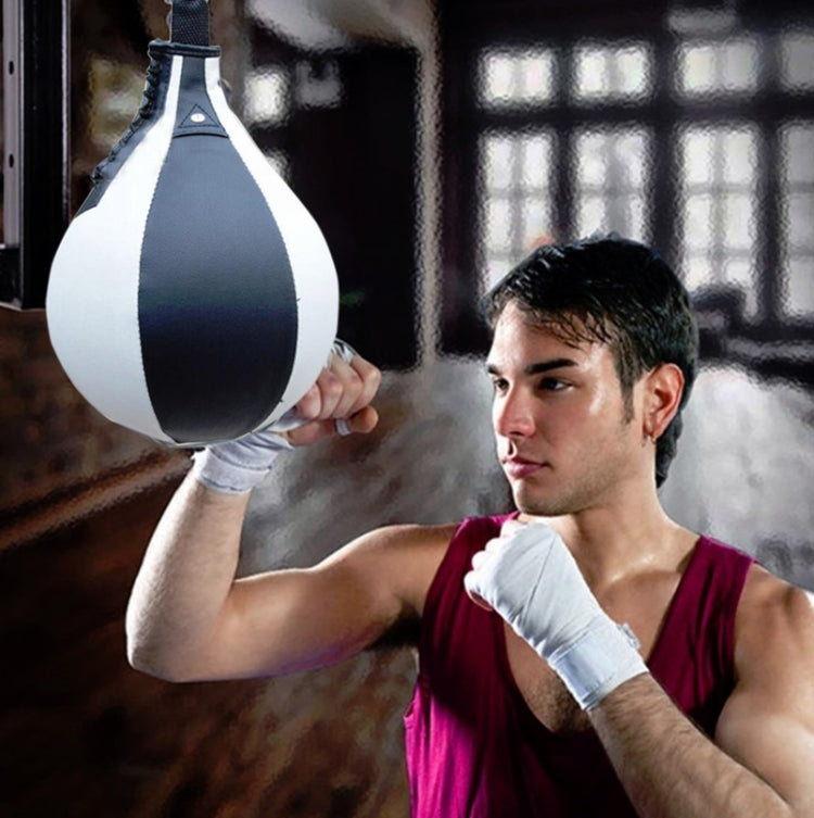 Hanging boxing speed ball, white and dark navy pear with chain and strap