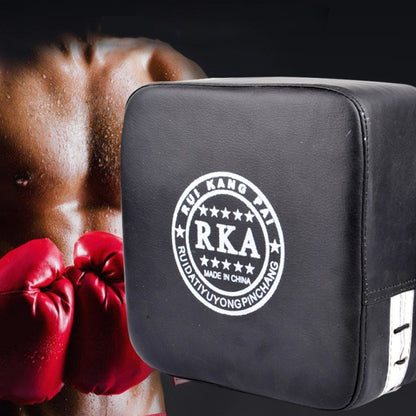 Black square wall boxing target pad with RKA logo and protective padding