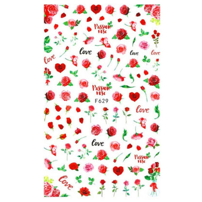 3D adhesive butterfly and rose nail art sticker sheet with red roses and butterfly designs