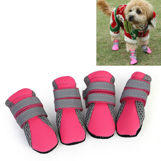 Pink and gray dog walking shoes with hook-and-loop straps for small dogs