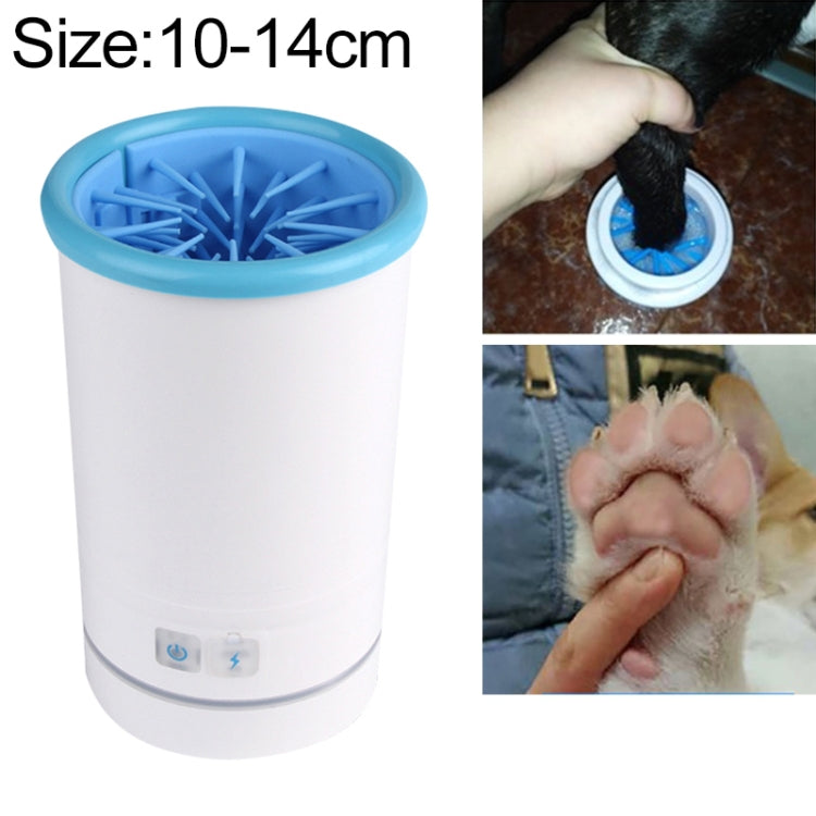 Pet foot-washing cup, medium size (10-14cm), white body, blue rim, blue brush tray