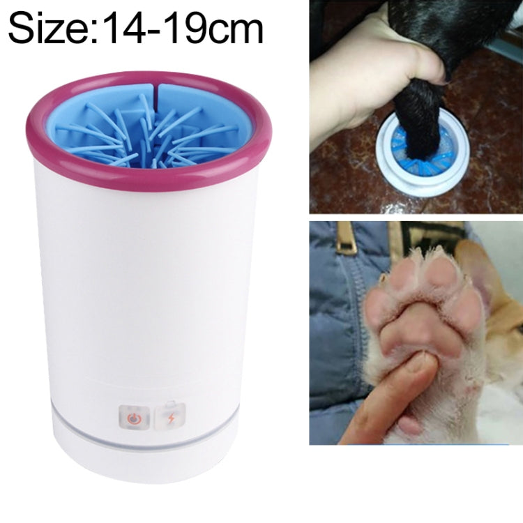 Pet foot-washing cup, large size (14-19cm), white body, pink rim, blue brush tray