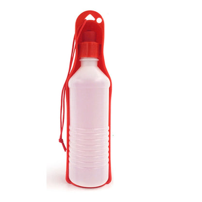 Pet water bottle drinking feeder with red cap and white bottle, handheld cup outlet