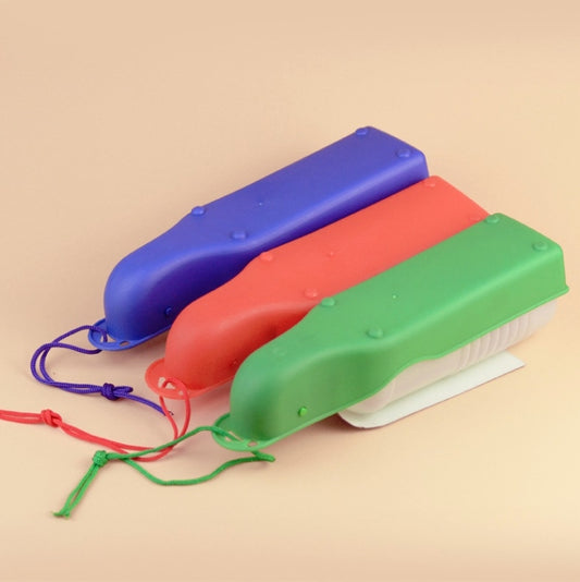 Pet water bottle drinking feeder set with three colored bottles: blue, red, and green