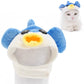 Blue and white pufferfish pet hat with yellow beak and round eye spots