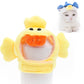 Yellow duck pet hat with orange beak and black eye details